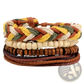 Handmade Multilayer Braided Leather and Wood Bead Bracelet