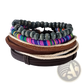 Handmade Multilayer Braided Leather and Wood Bead Bracelet