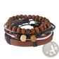 Handmade Multilayer Braided Leather and Wood Bead Bracelet