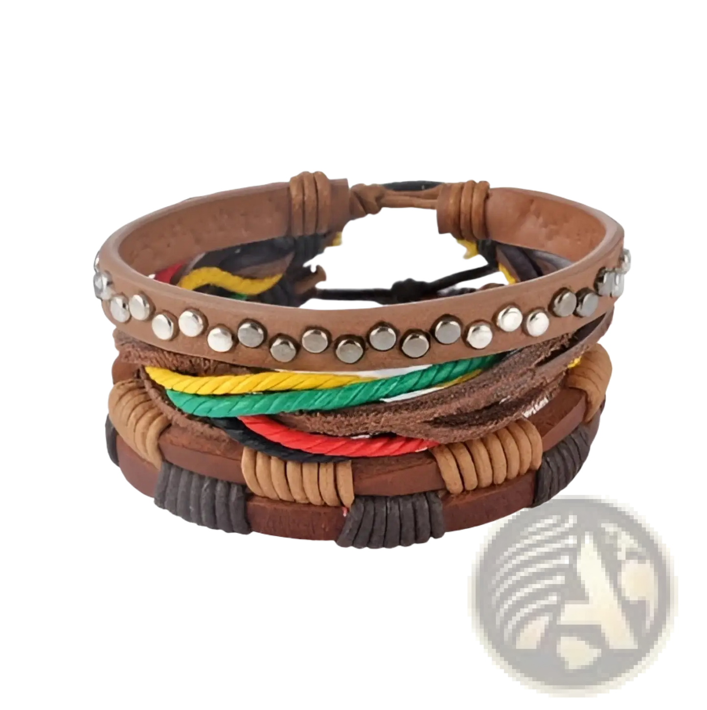 Handmade Multilayer Braided Leather and Wood Bead Bracelet