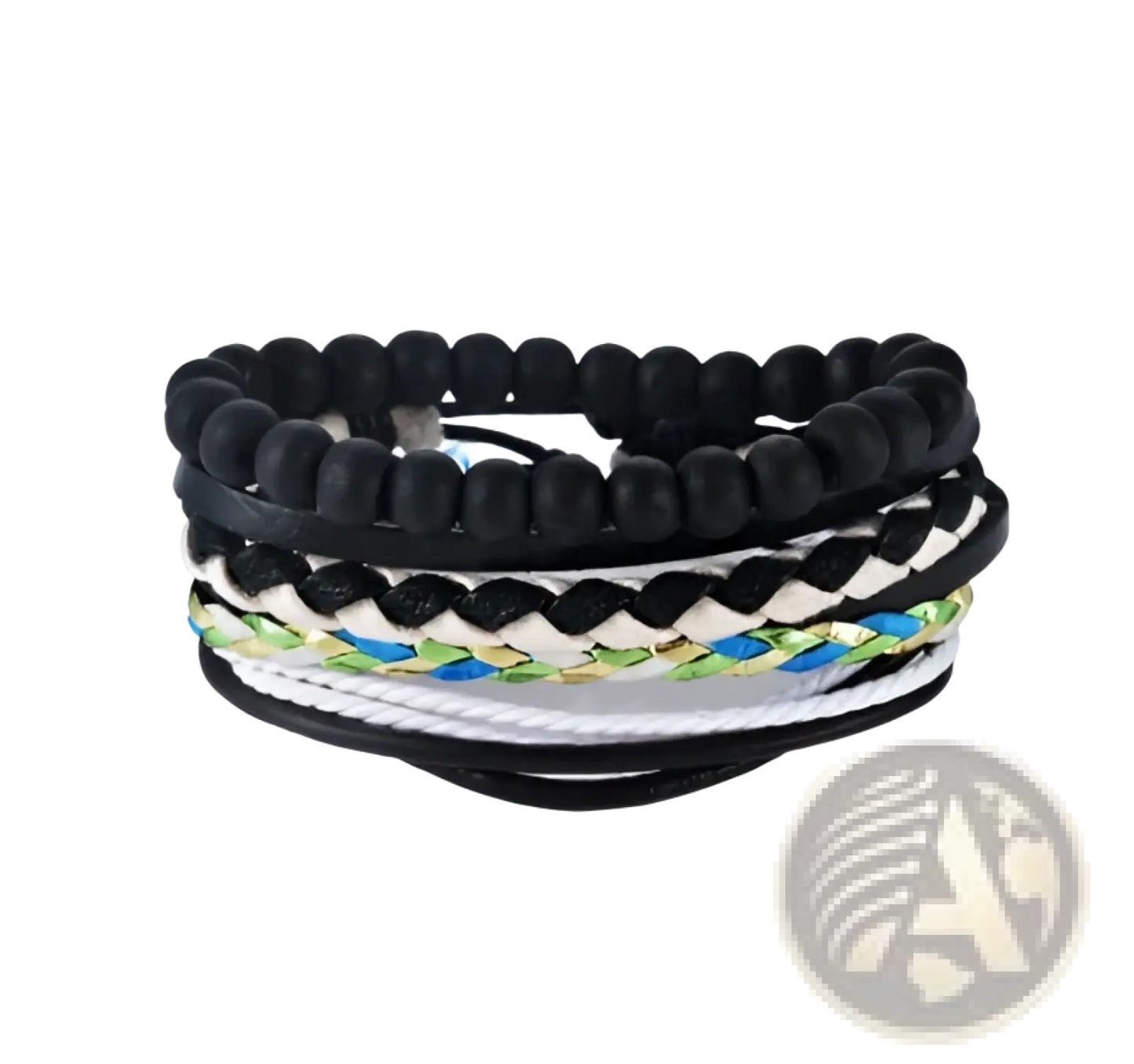 Handmade Multilayer Braided Leather and Wood Bead Bracelet