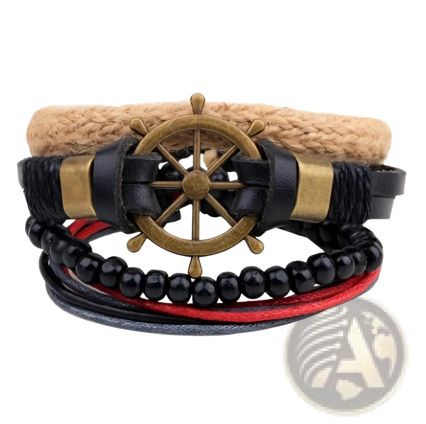 Handmade Multilayer Braided Leather and Wood Bead Bracelet