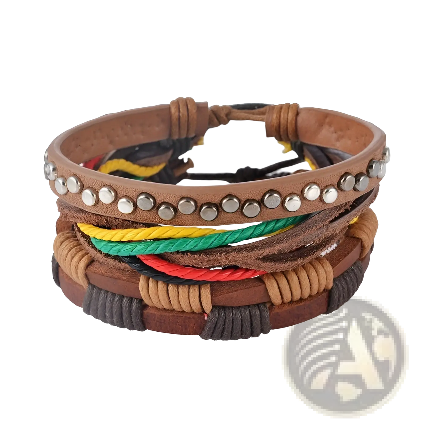 Handmade Multilayer Braided Leather and Wood Bead Bracelet