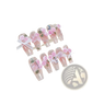 Handmade Pink Floral Almond Press on Nails with Glitter