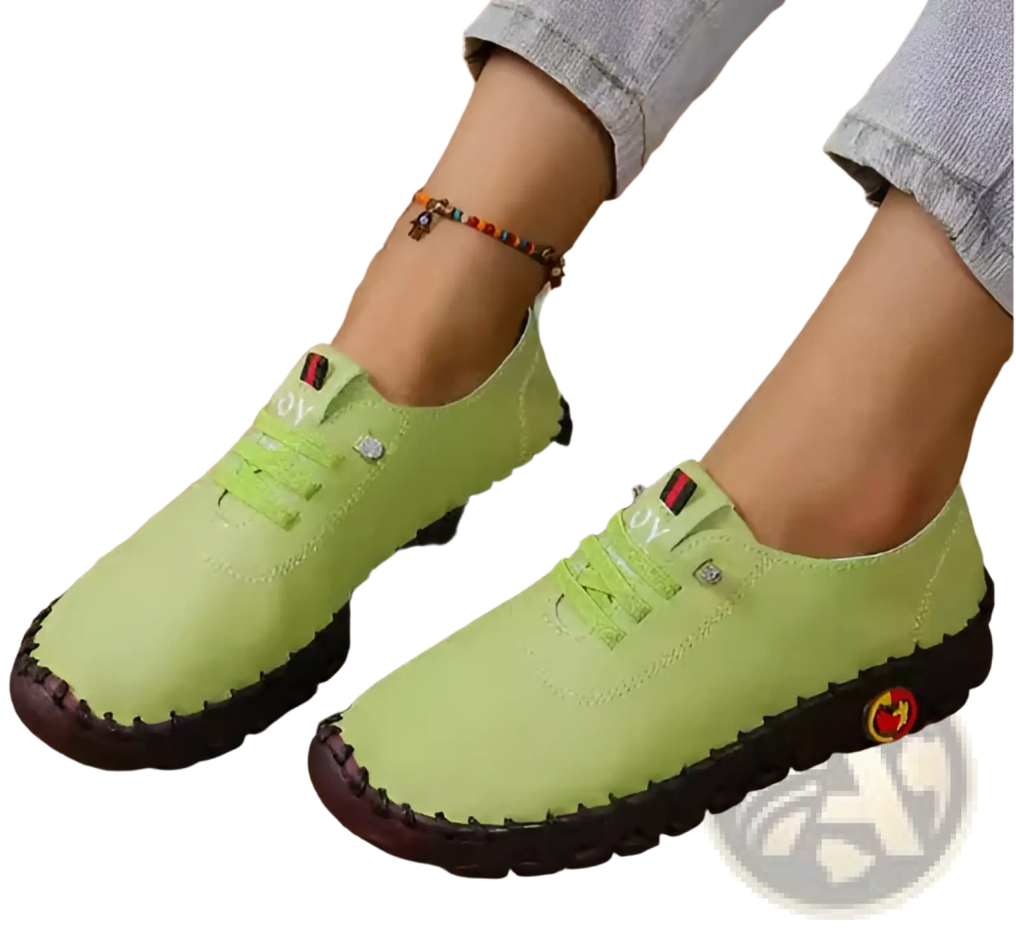 Handmade Pu Leather Flat Stitching Casual Mom Shoes