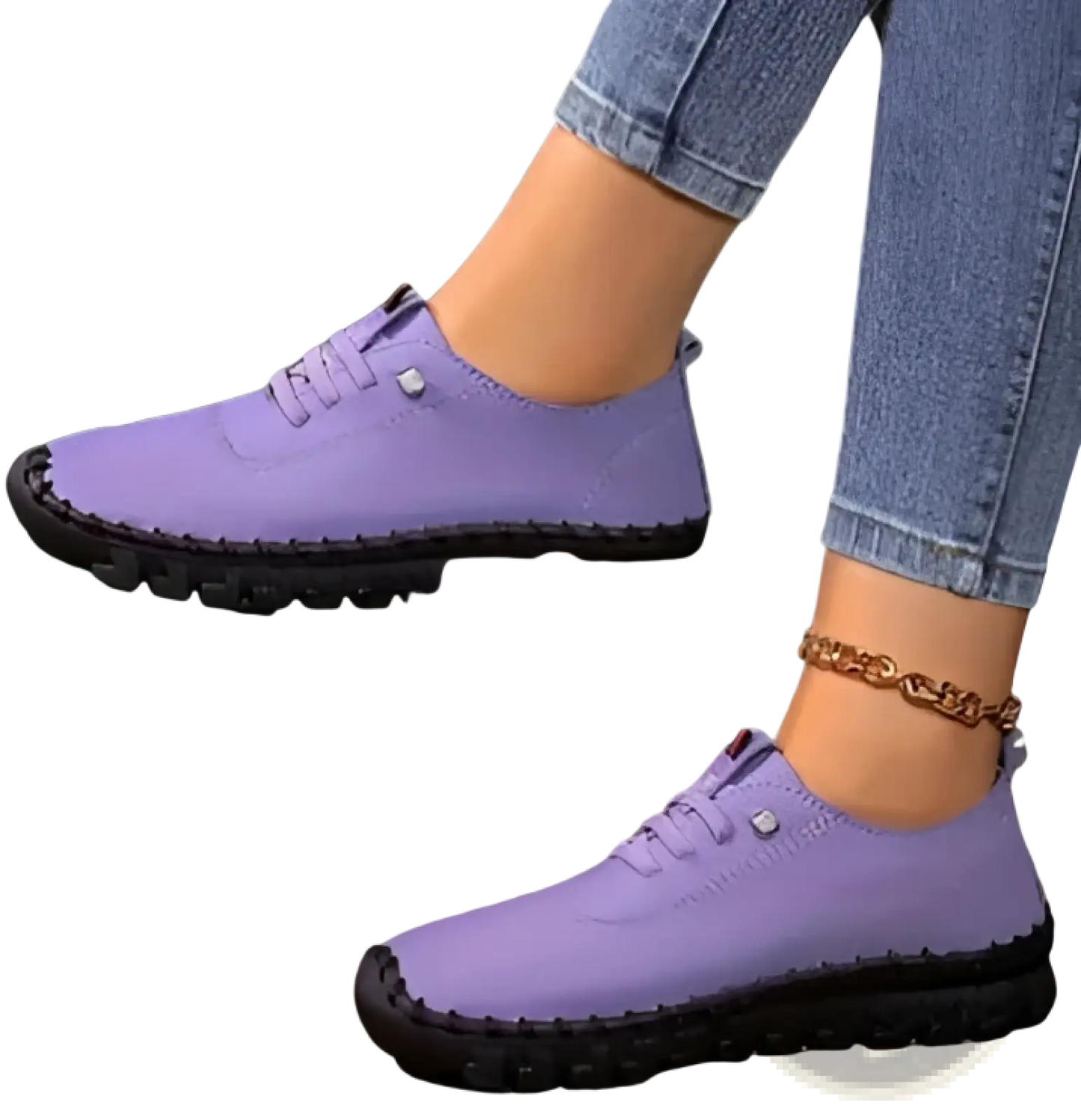 Handmade Pu Leather Flat Stitching Casual Mom Shoes