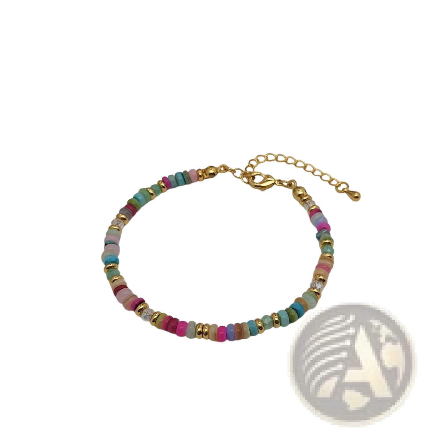 Handwoven Rainbow Shell Beaded Bracelet with Gold Clasp