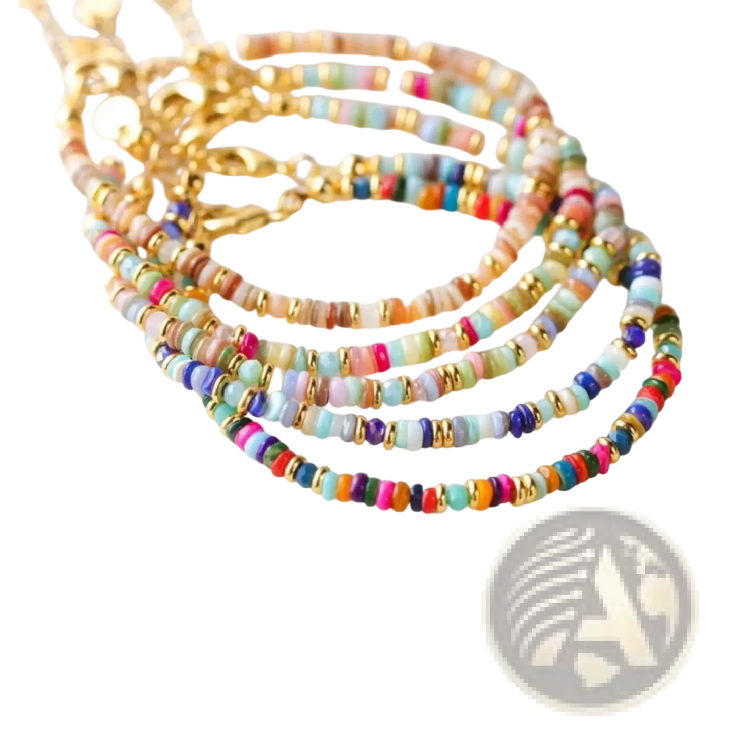 Handwoven Rainbow Shell Beaded Bracelet with Gold Clasp