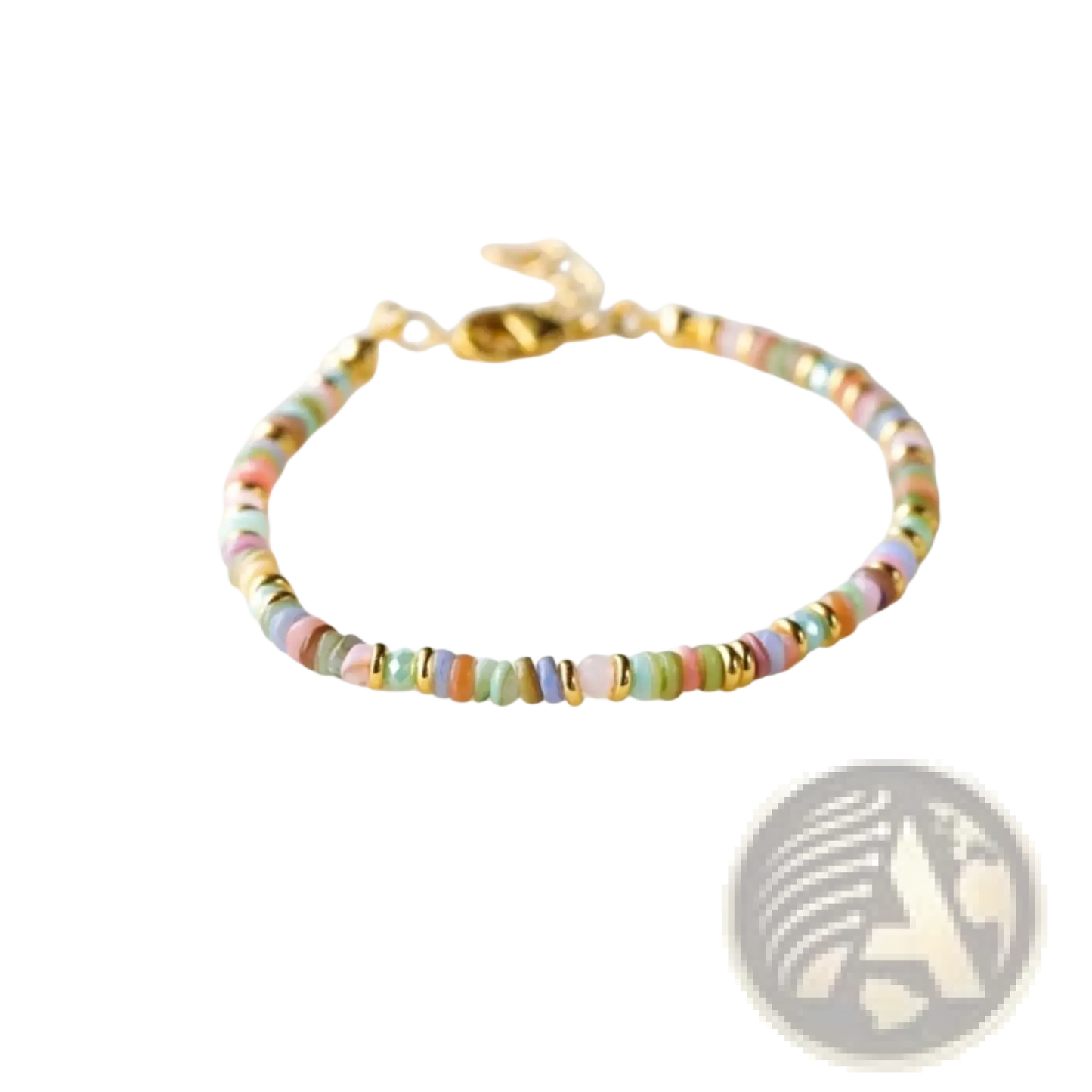 Handwoven Rainbow Shell Beaded Bracelet with Gold Clasp