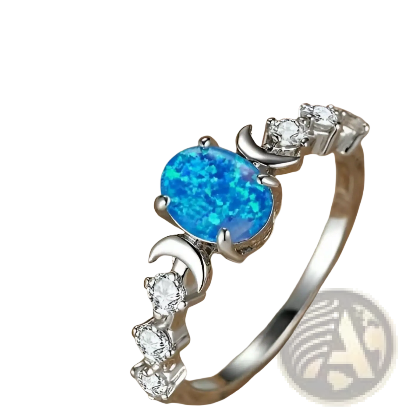 Heart Opal Crescent Moon Ring with Diamonds