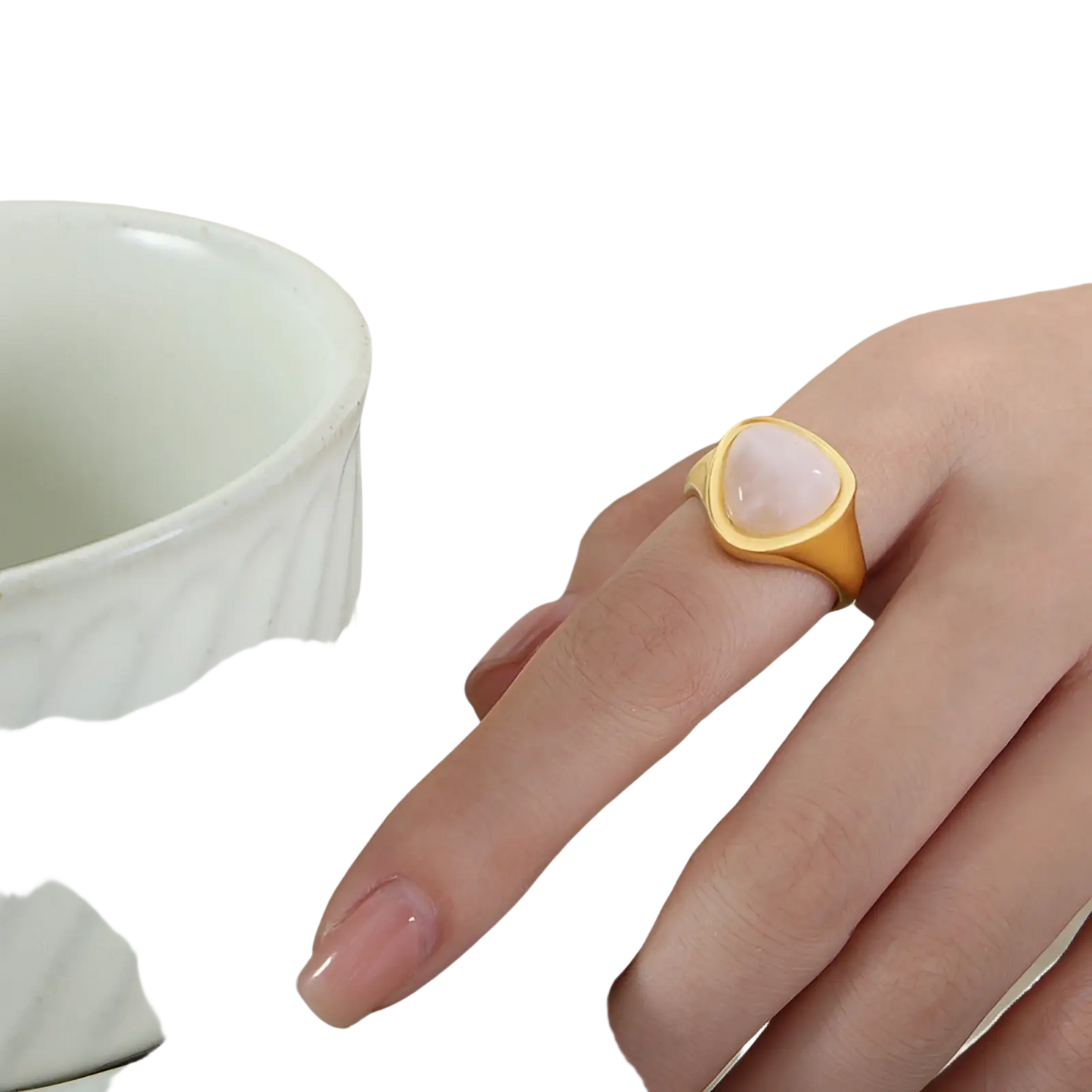 Heart Shaped Natural Stone Titanium Steel Signet Ring
