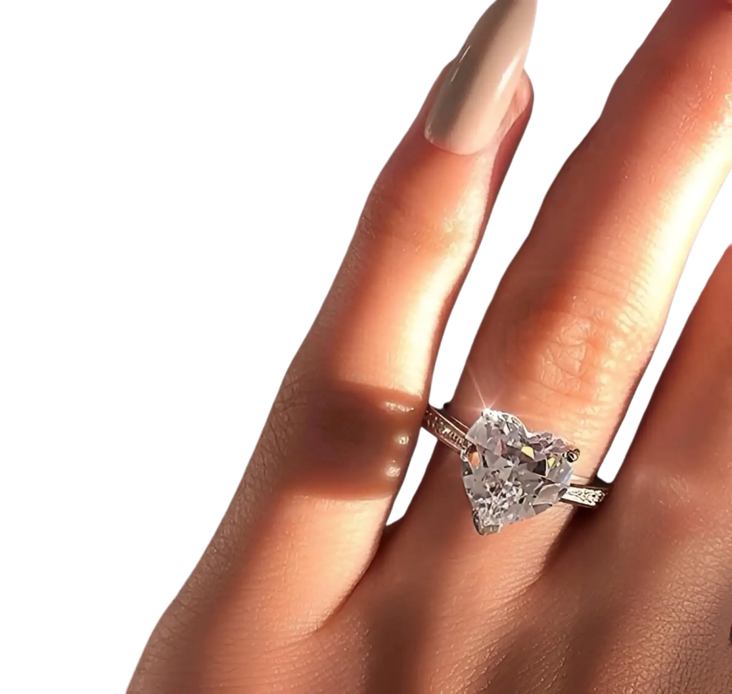 Heart Shaped Zircon Engagement Ring in White Gold Plating