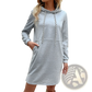 Heather Gray Striped Patchwork Hoodie Dress with Pockets