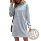 Heather Gray Striped Patchwork Hoodie Dress with Pockets