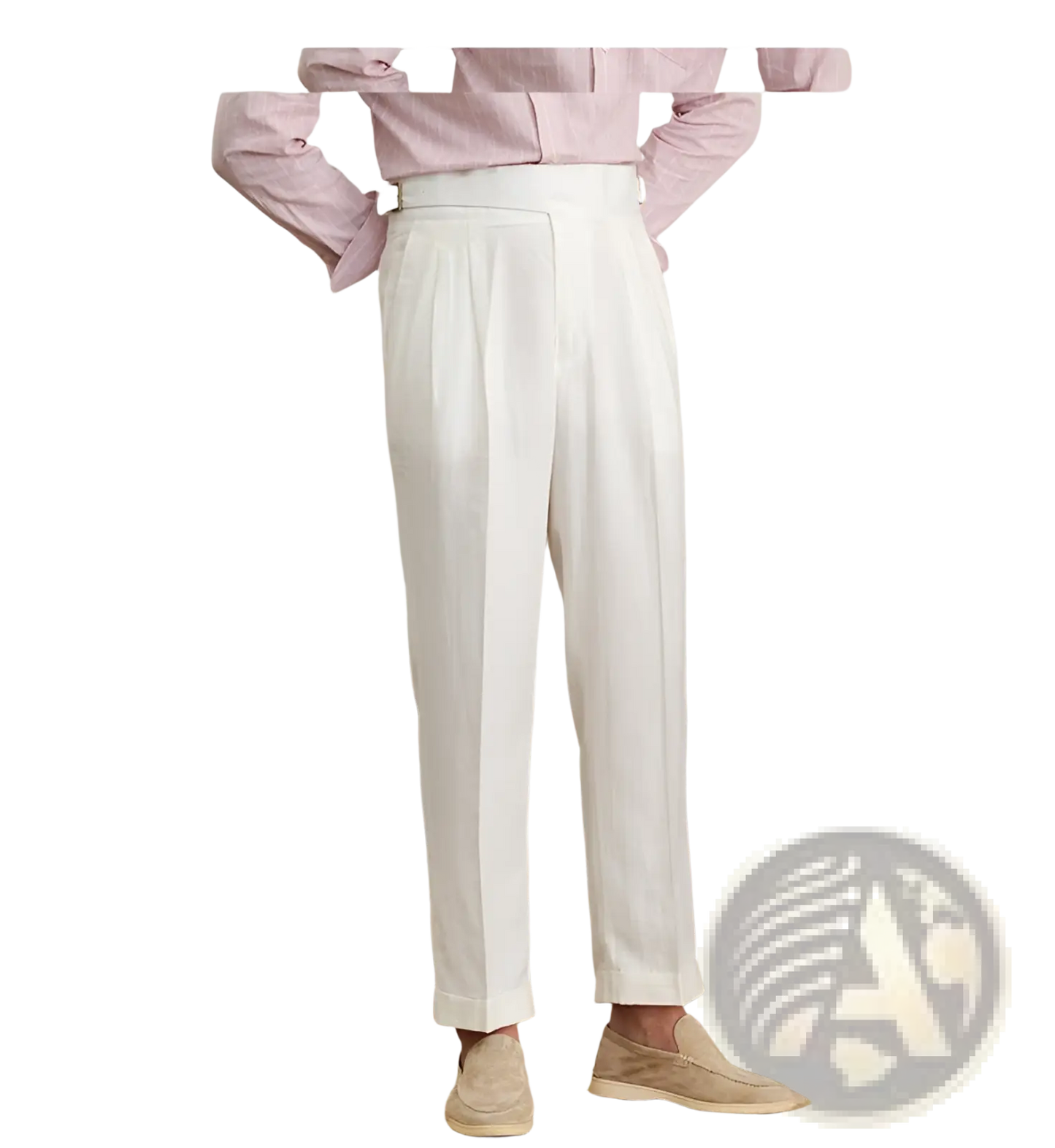 High Waist Cotton Linen Straight Leg Pleated Trousers