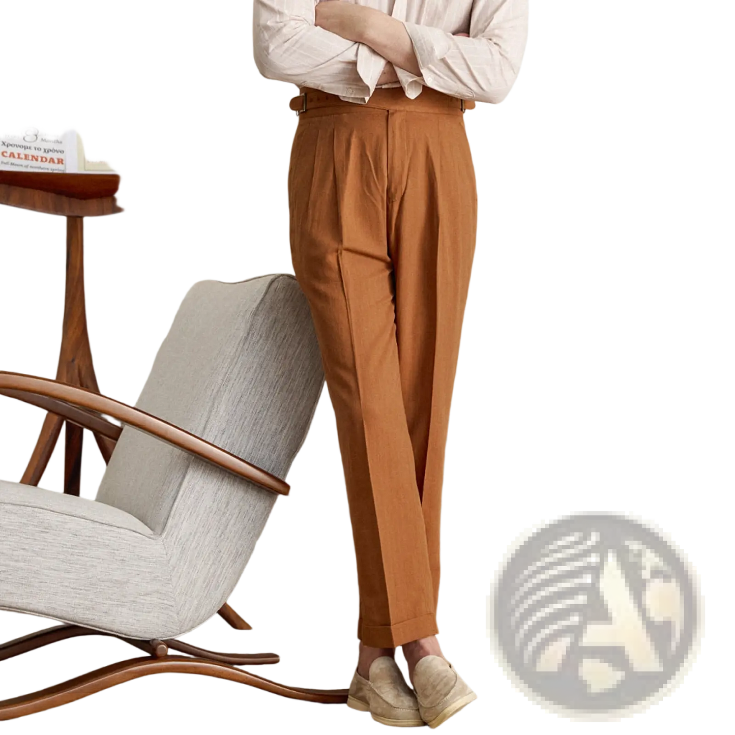 High Waist Cotton Linen Straight Leg Pleated Trousers