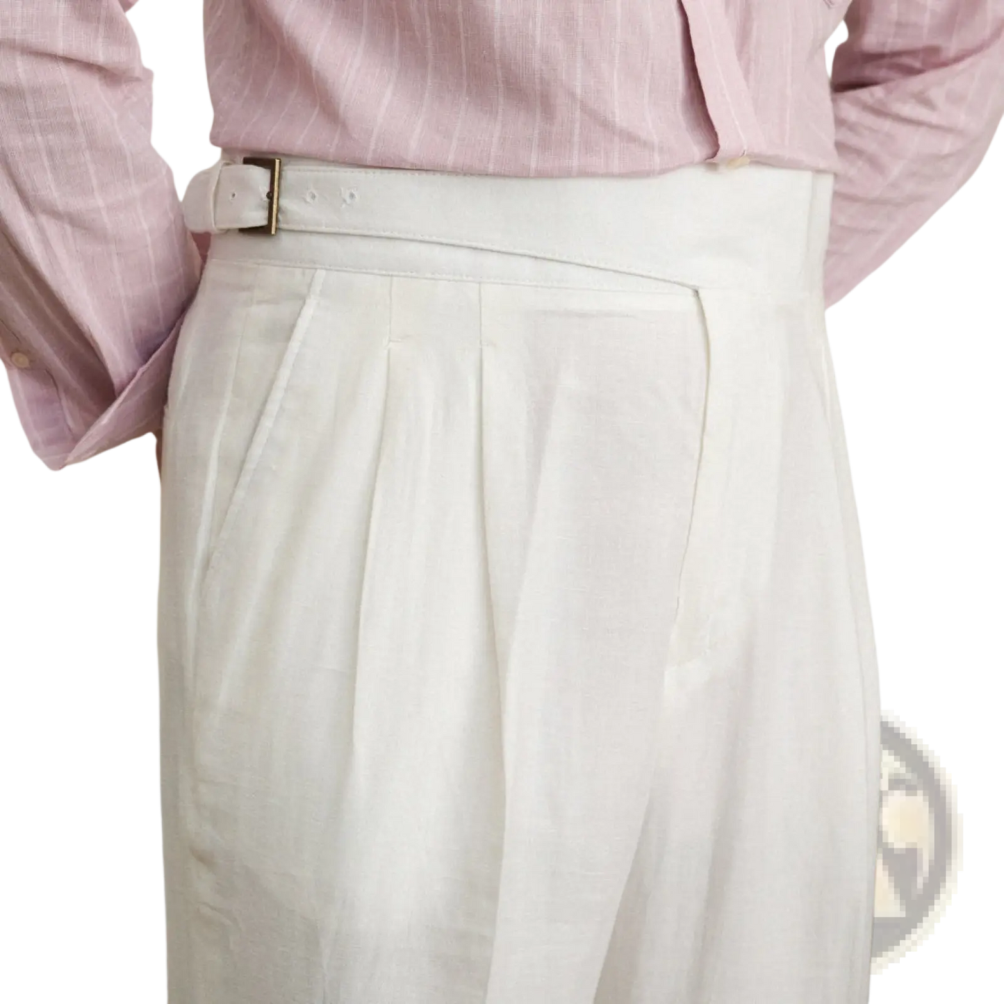 High Waist Cotton Linen Straight Leg Pleated Trousers