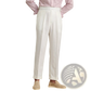 High Waist Cotton Linen Straight Leg Pleated Trousers