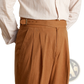 High Waist Cotton Linen Straight Leg Pleated Trousers