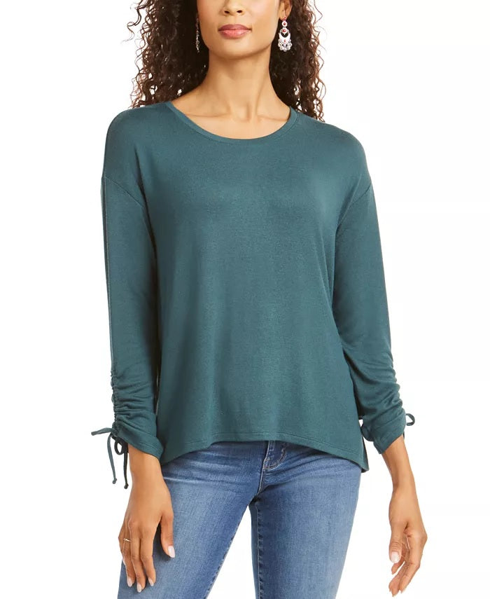Style & Co Women's Drawstring Tie-Cuff Top Med Green Size Extra Large