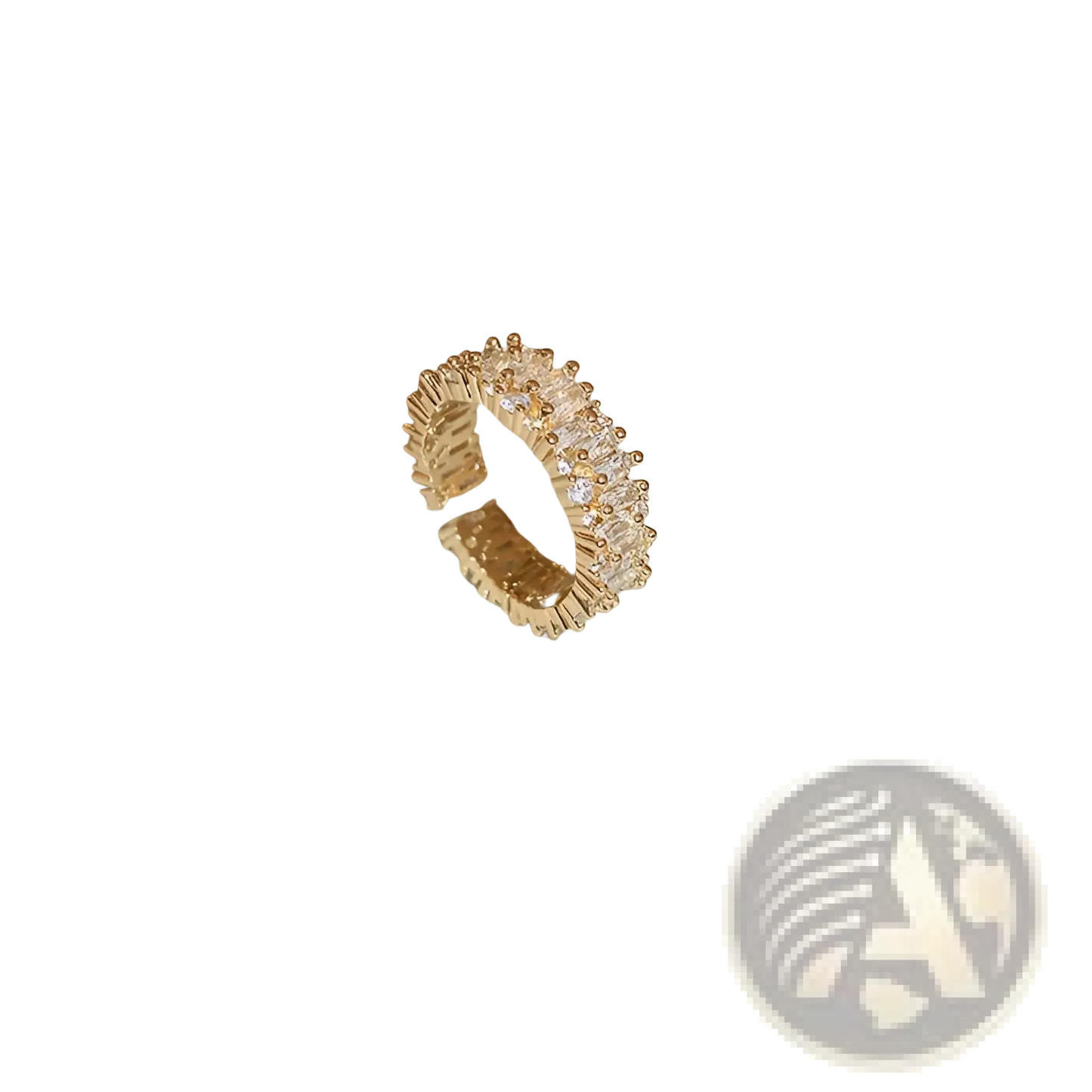 Hollowed Square Pearl and Baguette Zircon Open Ring