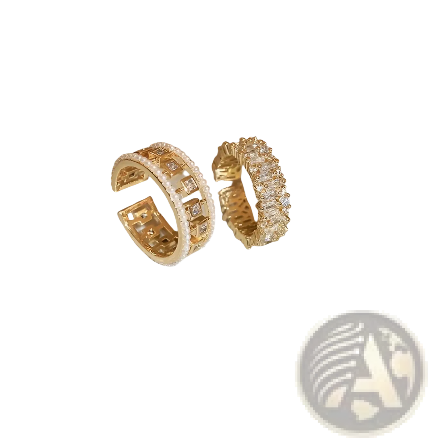 Hollowed Square Pearl and Baguette Zircon Open Ring