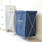 Embroidered Denim Laundry Basket with White Metal Frame