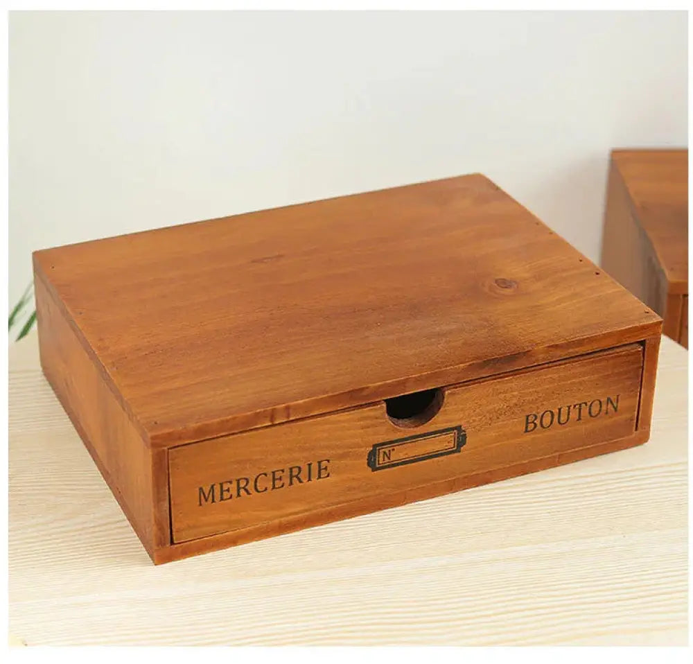 Retro Lockable Wooden Storage Box with Vintage Drawers