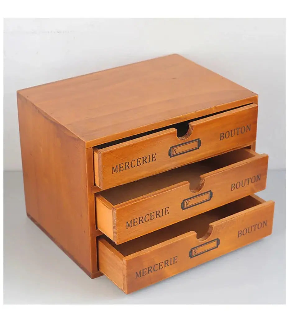 Retro Lockable Wooden Storage Box with Vintage Drawers