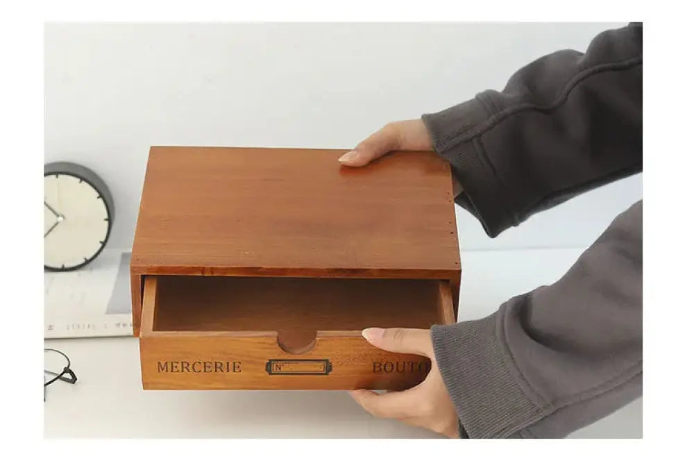 Retro Lockable Wooden Storage Box with Vintage Drawers