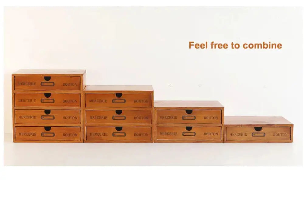 Retro Lockable Wooden Storage Box with Vintage Drawers