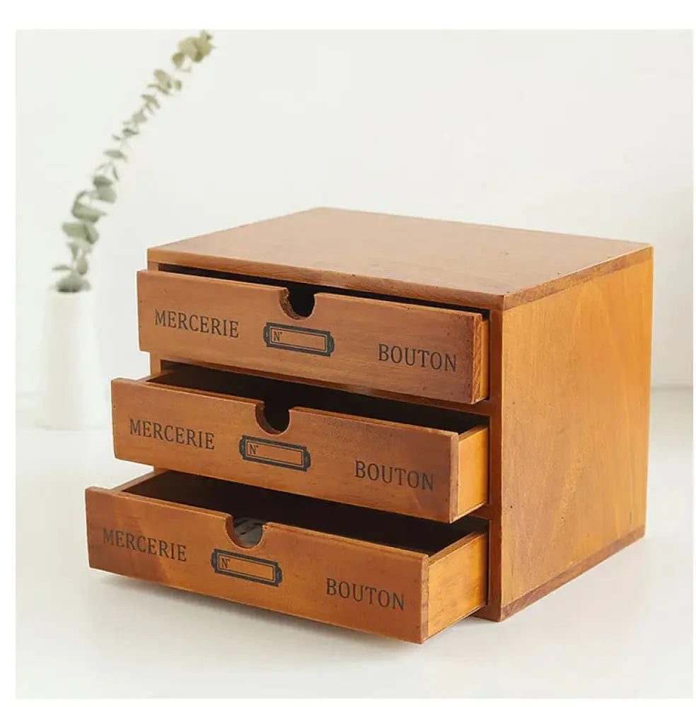 Retro Lockable Wooden Storage Box with Vintage Drawers