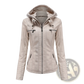 Hooded Leather Jacket Two-piece Detachable Slim Fit
