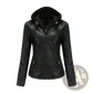 Hooded Leather Jacket Two-piece Detachable Slim Fit