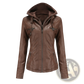 Hooded Leather Jacket Two-piece Detachable Slim Fit