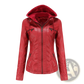Hooded Leather Jacket Two-piece Detachable Slim Fit