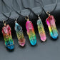 Rainbow Tree of Life Crystal Pillar Pendant Necklace