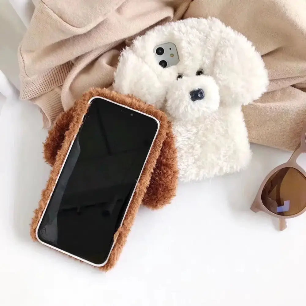 3d Plush Teddy Dog Fluffy Soft Phone Case