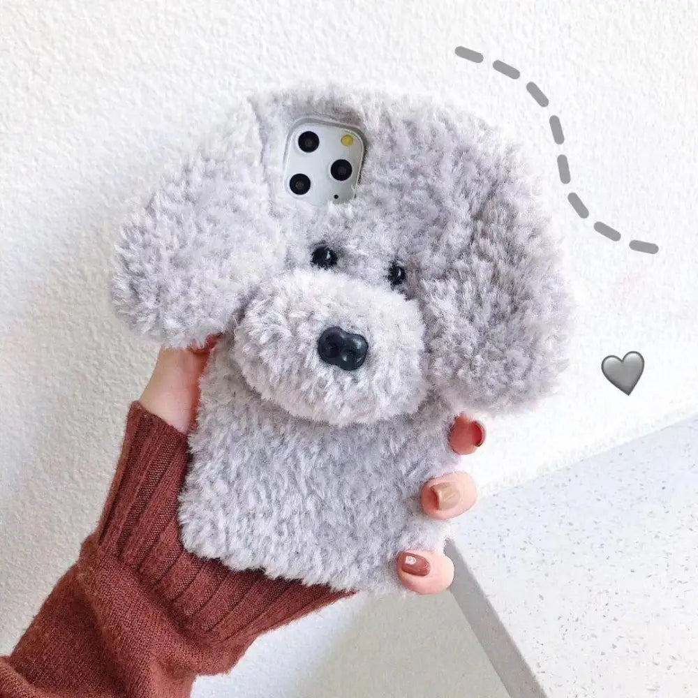 3d Plush Teddy Dog Fluffy Soft Phone Case