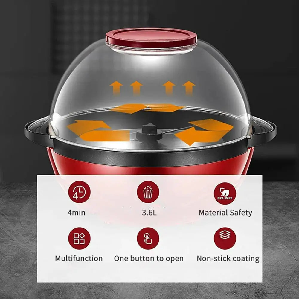850w Electric Dome Popcorn Maker with Clear Lid