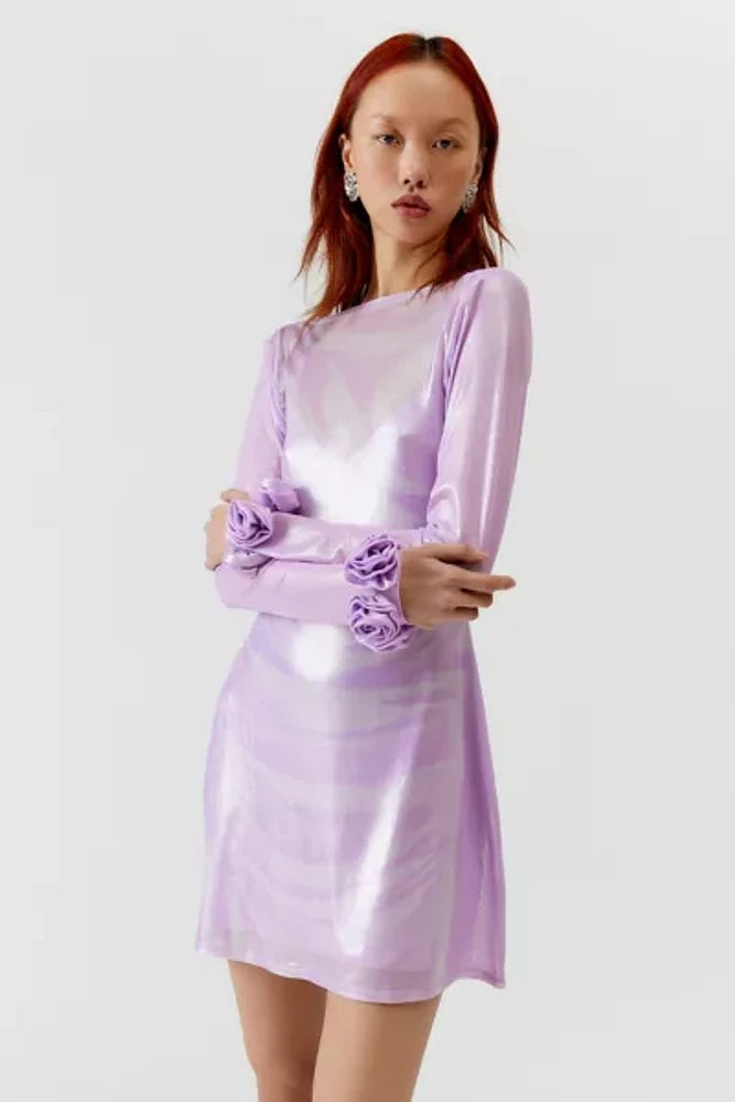 Afrm Shani Rosette Cuff Mini Dress Purple