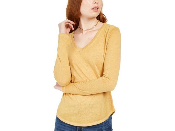 Ultra Flirt Juniors' Long-Sleeved Textured Boyfriend T-Shirt Dark Yellow Size Large