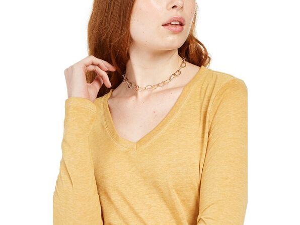 Ultra Flirt Juniors' Long-Sleeved Textured Boyfriend T-Shirt Dark Yellow Size Large