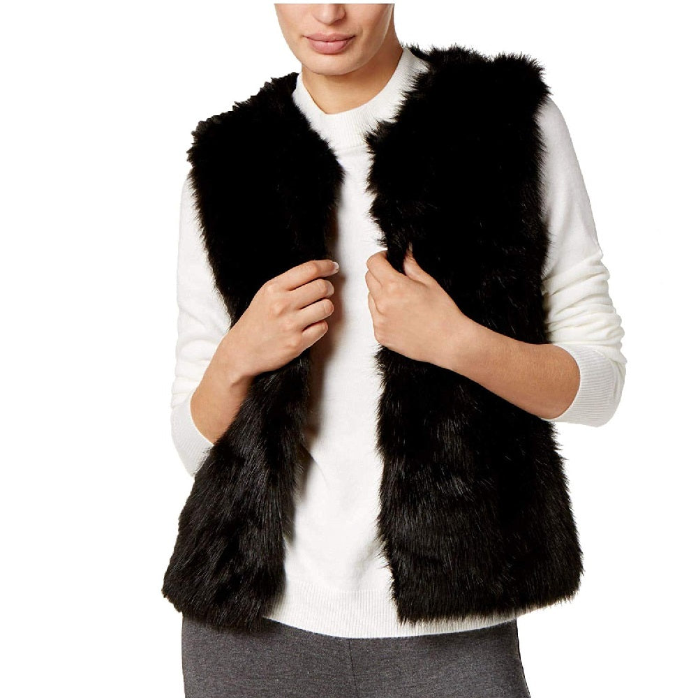 INC International Concepts Women's Knit and Faux Vest Black Medium/Large
