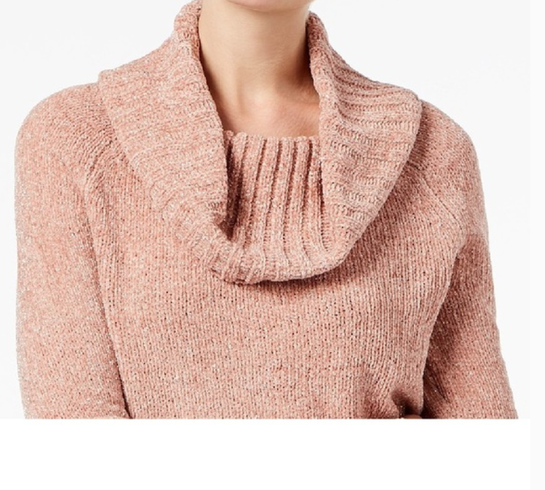 INC International Concepts Women's Chenille Cowl-Neck Sweater Pink Size Medium