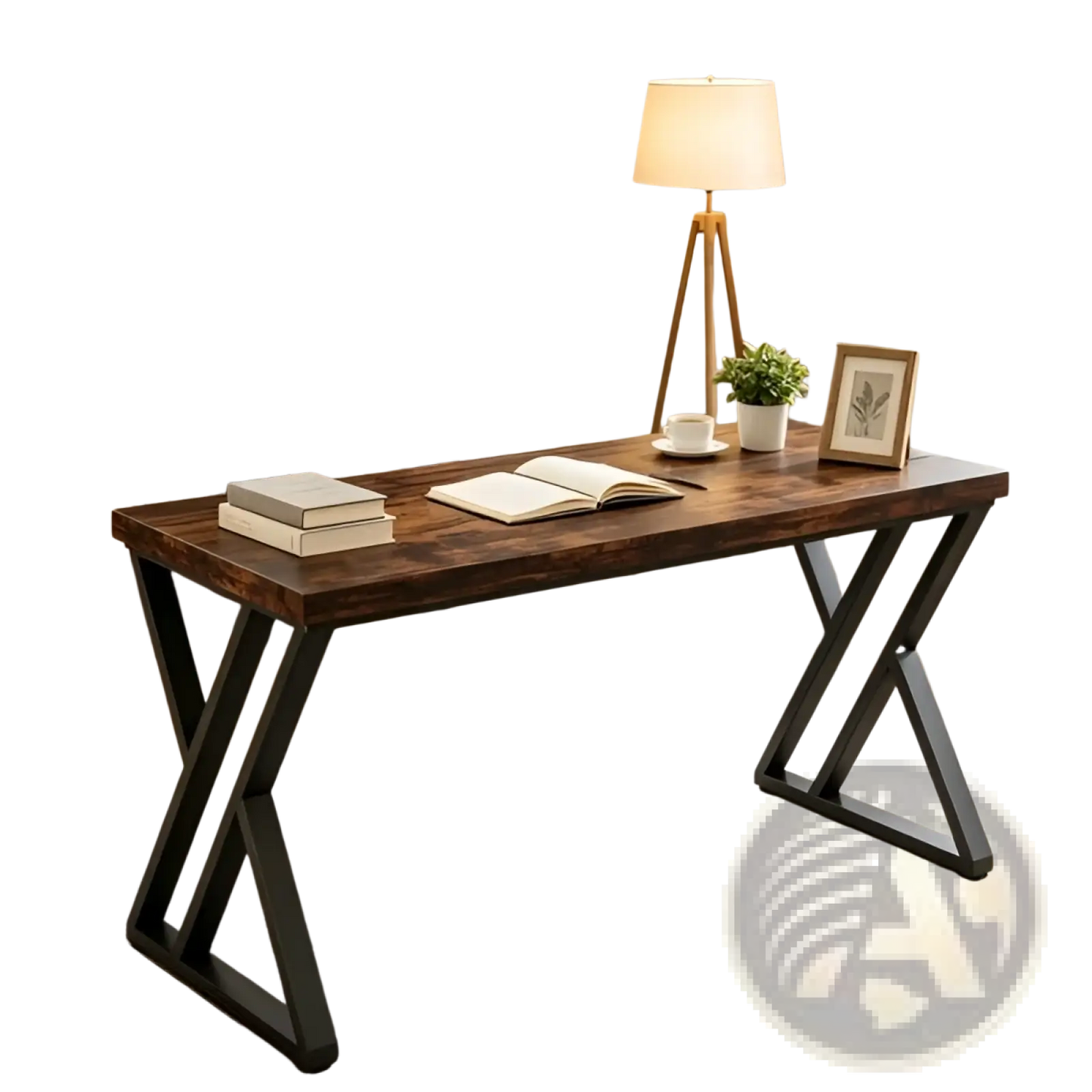 Industrial Writing Desk 55 Inch Dark Wood Table