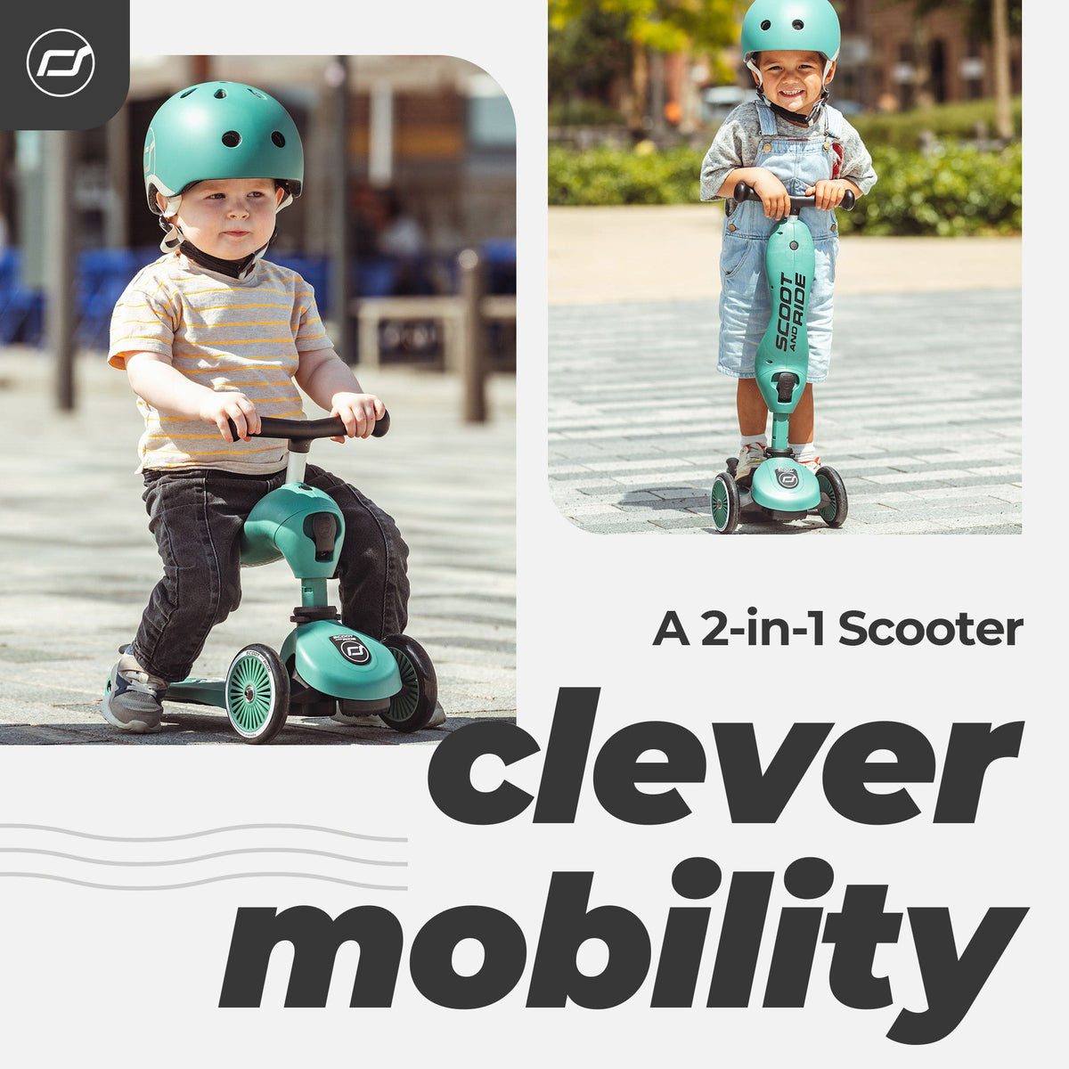 Scoot & Ride 2-in-1 Ride-On & Stand Scooter, Ages 1-5, Highwaykick 1, Forest