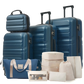 Inky Blue 12 Piece Abs Hardshell Luggage Set with Spinner Wheels