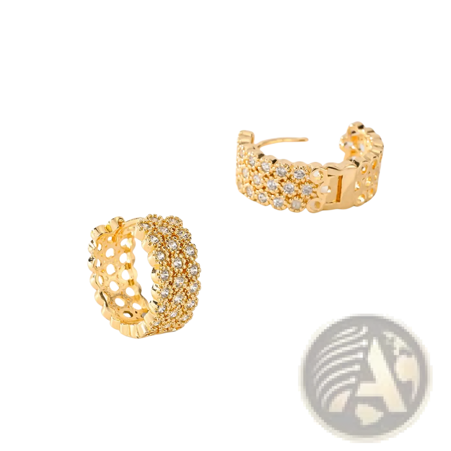 Intricate Gold Openwork Crystal Hoop Earrings