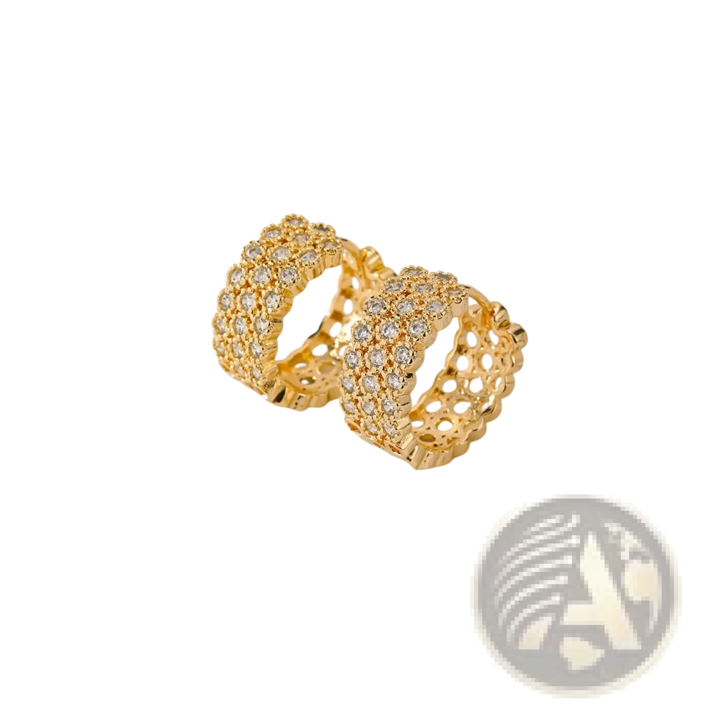 Intricate Gold Openwork Crystal Hoop Earrings